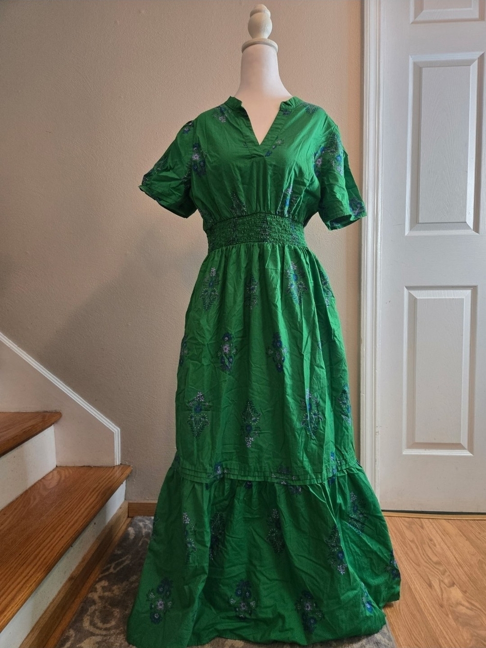 Sugarlips Green Halina Floral Belraj Poplin Maxi Dress Womens Size Large